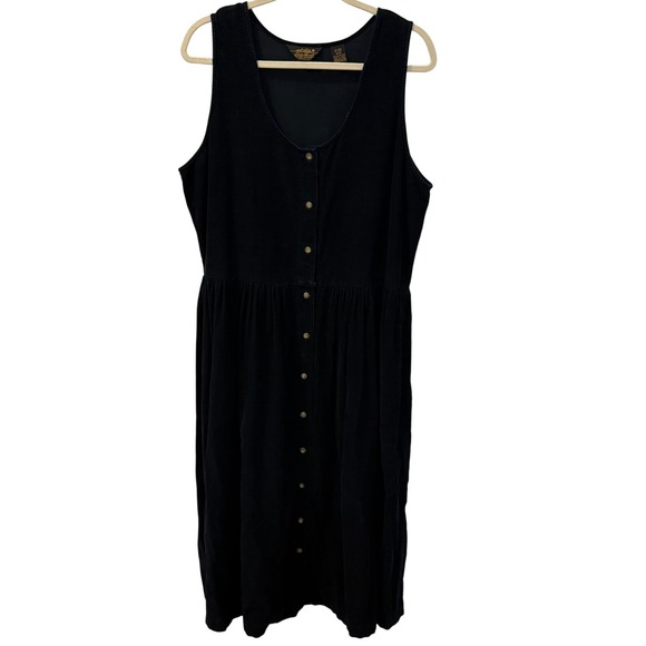 Eddie Bauer Dresses & Skirts - Eddie Bauer Women's Size M Black Corduroy Button Front Midi Dress Cottage Jumper
